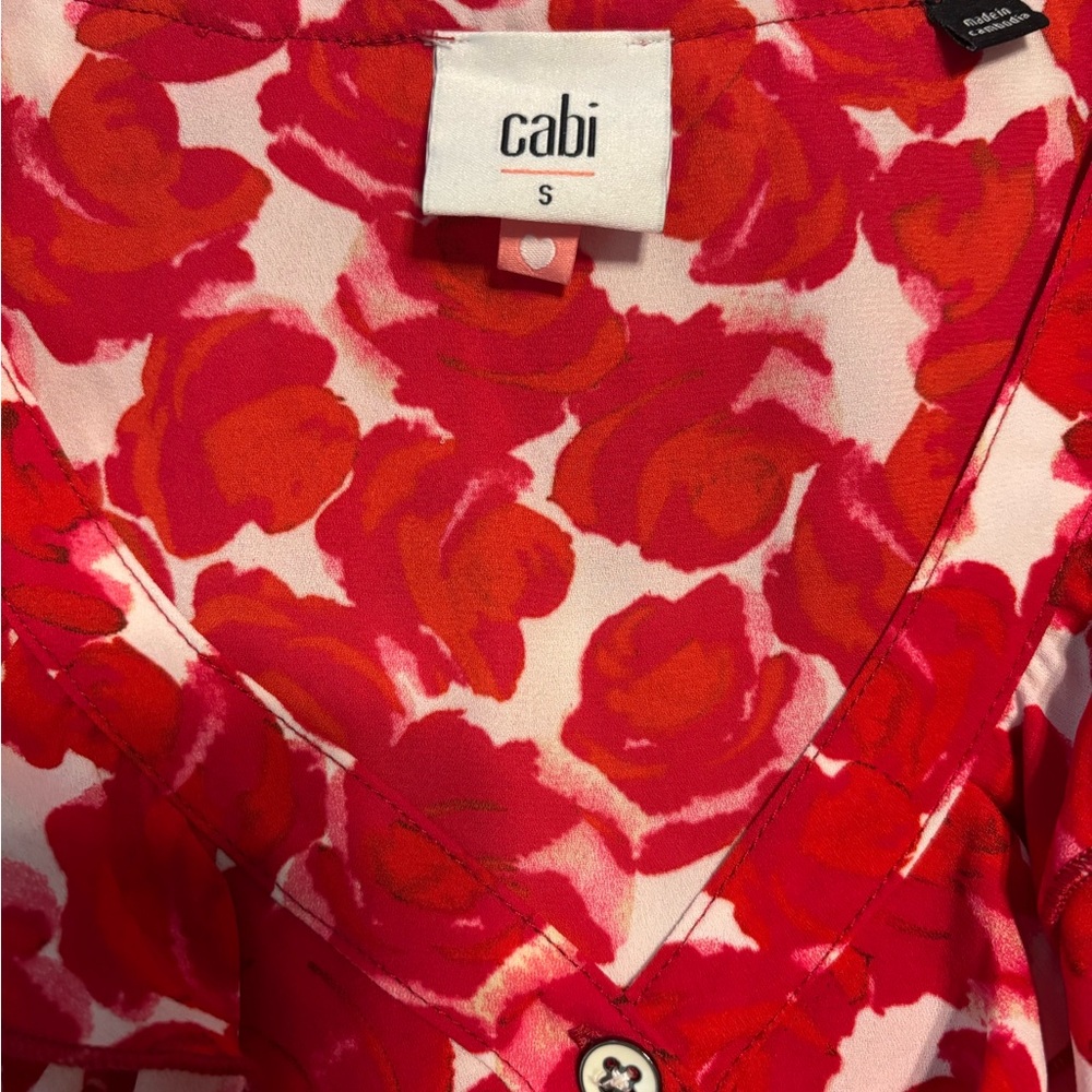 CAbi Vivid Red and Pink Floral Top